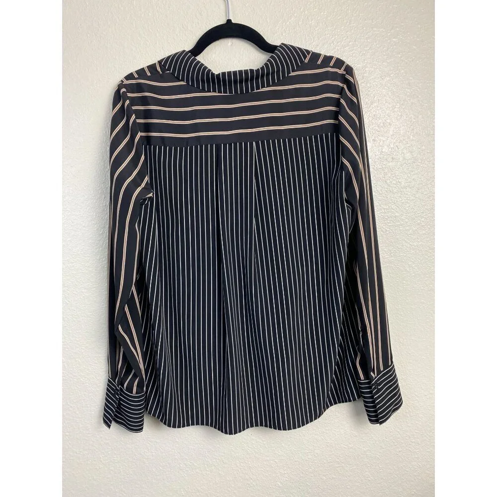 Bailey 44 Airy Faux Wrap Long Sleeve Blouse Top Womens size Medium Stripes Black